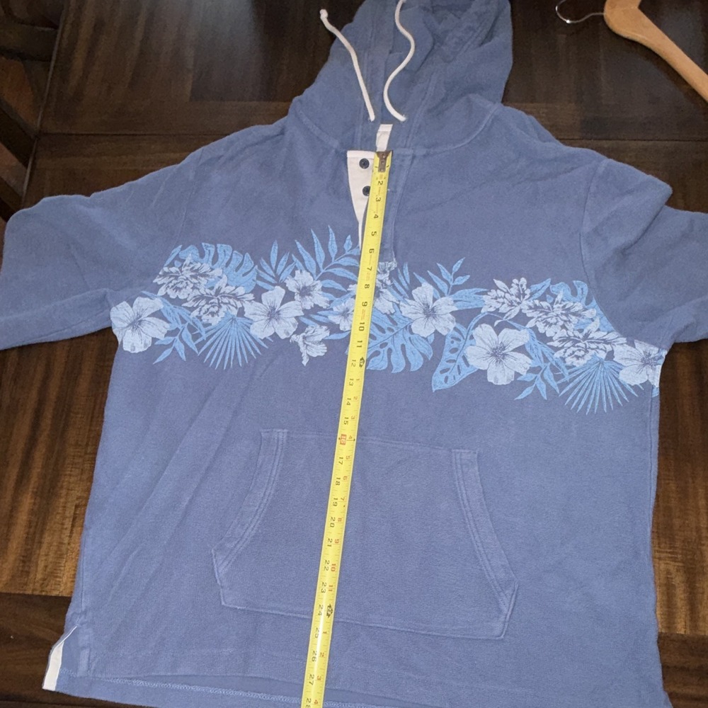 American Eagle Lived-In Men's Blue Hawaiian Floral Pullover Hoodie Pockets XXG